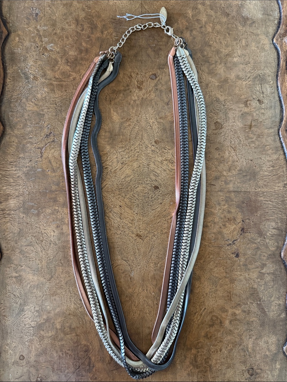 Multi-Row Mixed Metal Necklace in Copper, Black, Silver and Gold